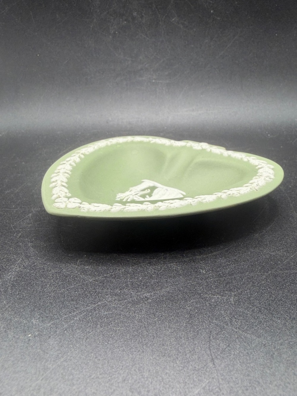 Wedgwood England Green Jasperware Vintage Lady Archer Trinket Ring Jewelry Dish - Picture 6 of 7